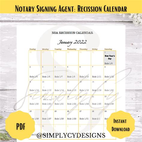 2022 Rescission Calendar
